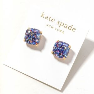 kate spade blue shimmery glitter resin stone square earrings